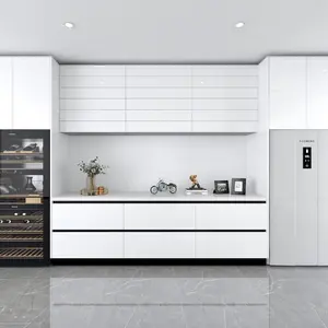 Kustom furnitur penuh kabinet dapur putih kabinet dapur mengkilap Modern dengan lemari dapur iIsland mewah