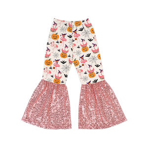 Nouveaux styles de pantalons pour filles Halloween, imprimé citrouille, pantalons à paillettes pour enfants, pantalons à pattes d'éléphant pour bébés et tout-petits - Product Image 4