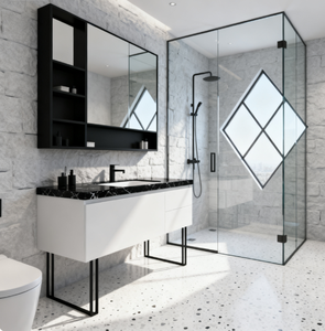 Grande <span class=keywords><strong>spazio</strong></span> di lusso bagno armadio moderno Design minimalista con morbidi cassetti di chiusura e controsoffitto in marmo - Product Image 1
