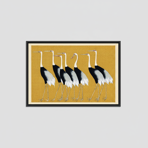 Printed <b>Canvas</b>: Elegant Crane Artwork in Black, White, and Mustard Yellow,BLACK <b>FRAMED</b> <b>CANVAS</b> - Product Image 2