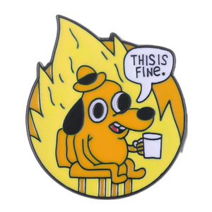 Funny Cartoon Angry Dog Enamel Badge THIS IS FINE Pins - Product Image 3