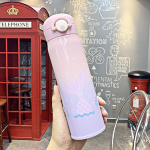 Bouteille d'eau portable pour étudiants Seaygift, motif de dessin animé mignon, bouteille d'eau en métal thermos avec couvercle à ressort, dégradé créatif, sirène - Product Image 5