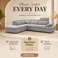 Canapé d'angle modulable 5 places avec chaise longue, minimaliste, rembourré en mousse, pour appartement, salon ou hôtel, avec appuie-têtes réglables