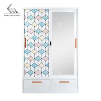 Armoires de rangement à 2 portes coulissantes avec miroir et tiroirs, en fer, armoire métallique, impression de motifs personnalisés, placard en acier