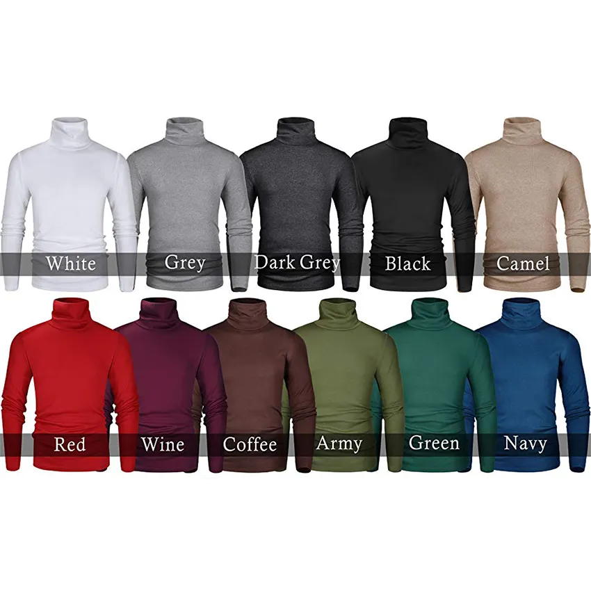 Hot Sell Men Autumn Plain Color Design Turtle Neck Full Sleeve T Shirts