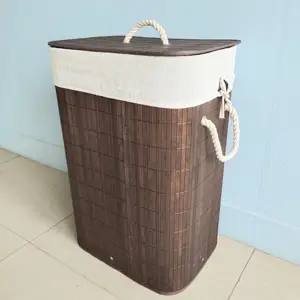 Panier à linge pliable en bambou de 100l avec 2 compartiments panier à linge avec couvercle amovible, grands bacs à linge