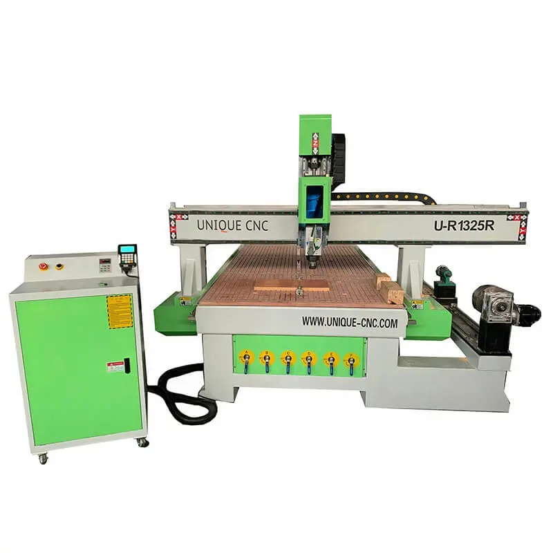 4 axis wood cnc router 1325 rotary lathe attachment MDF wood sheet plates columns cnc router with lathe for sale