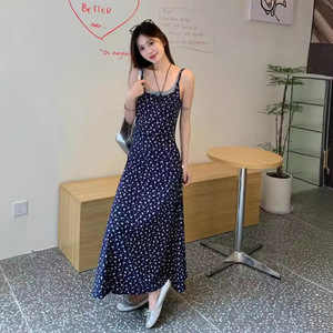 Faux Two Piece Color Blocked Floral Print Slip Dress Women Summer 2025 Slim Fit A Line Skirt Full Skirt Daily Leisure Wear - Product Image 3