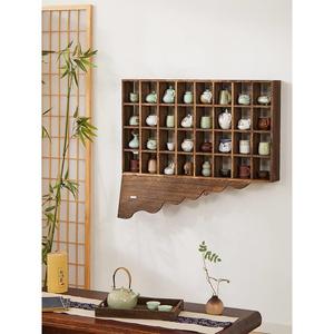 Étagère murale en bois massif de forme irrégulière, support pour tasses et théières, rangement rétro pour service à thé, pour la décoration de la maison - Product Image 2