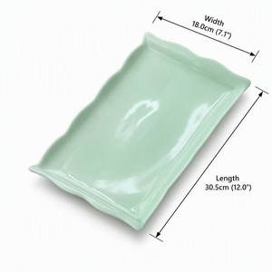 Nordischer Stil Wellenrand Keramiktablett 30,5cm Rechteckige Servierplatte Macaron-Grünes Porzellan Snackteller für Party und Zuhause - Product Image 4