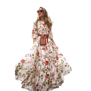 Long Maxi Women Summer White Lace Beach Print Floral Sleeve Short Silk Sleeve Ladies Sexy Mini Style Girl Bohemian Wedding Dress