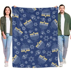 Manta de Franela con Diseño de Menorah para Bendición de Hanukkah, Manta para Siesta, Reversible, Cálida y Acogedora para el Invierno, Impresión Personalizada OEM ODM - Product Image 6