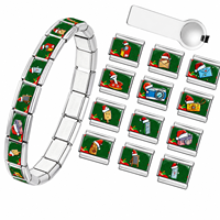 Bracelet à breloques italien de Noël, bracelet modulaire en acier inoxydable pour Noël, bracelet DIY avec breloques émaillées interchangeables, cadeau pour grossiste