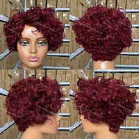Perruque bon marché fabriquée à la machine, 100 % cheveux humains brésiliens, coupe pixie, perruques courtes bouclées crépues, boucles lâches, sans dentelle, avec frange pour femmes