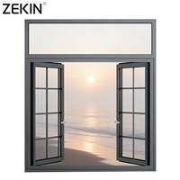 Ventana de Aluminio con Rotura de Puente Térmico ZEKIN, Certificación NFRC, Aislamiento Acústico y de Agua, Doble Vidrio, Ventana Francesa con Rejilla SDL