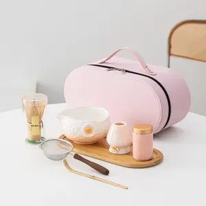 Juego de Tazas de Matcha de Cerámica Hechas a Mano JY con Caja de Cuero y Bandeja, 8 Piezas, Estilo Japonés para Ceremonia del Té, Soporte para Chasen - Product Image 6