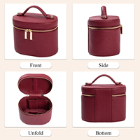 Trousse de Maquillage de Luxe KONCAI à Motif Litchi, Sac de Voyage Rond à Poignée Unique avec Fermeture Éclair Dorée et Poignée Robuste