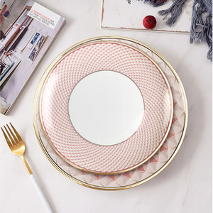 Juego de Platos y Tazones de Cerámica Geométrica Azul de Lujo con Borde Dorado, Vajilla Moderna de Porcelana para el Hogar, Bodas y Cenas Elegantes - Product Image 3