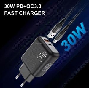 30W <b>USB</b> <b>C</b> PD Fast Charger <b>USB</b> A+<b>Type</b> <b>C</b> Dual Port Charging Block Travel Wall Charger QC3.0 Smartphone Charger 3A Output OEM Logo - Product Image 6