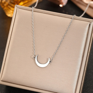 Cadena de Clavícula Simple de Acero Inoxidable para Mujer, Collares de <span class=keywords><strong>Luna</strong></span> de Lujo Ligero, Accesorios de Joyería Diaria - Product Image 2
