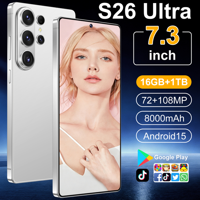S26 Ultra 5G Smartphone 8000mAh Super Battery 7.3" Screen 16GB+1TB for Outdoor & Camping