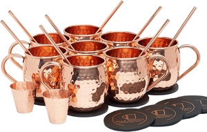 Taza de regalo de barril de estilo americano de acero inoxidable Chapado en cobre martillado de 16 <span class=keywords><strong>oz</strong></span> con empuñadura y pajita para mulas de Moscú - Product Image 2