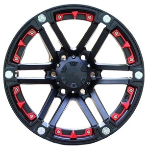 Cerchi in Lega Flrocky Off-Road da 16, 17, 18 Pollici per Auto Passeggeri TUFF con Attacco 5*114.3, 5*127, 6*139.7, Dettagli Rossi, Cromo Nero - Product Image 1