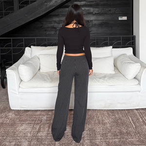 Womens Streetwear Striped Color Block Straight Leg <b>Pants</b> Elastic Waist Metal Eyelet Detail Casual High Street <b>Summer</b> <b>Pants</b> - Product Image 5