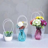 Op maat gemaakte luxe bloemenboeket vierkante basisverpakking cadeau-art papieren tas lange handgreep milieuvriendelijk recycleerbaar aangepast logo