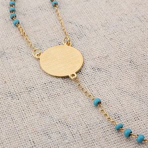 سلسلة طويلة قلادة الأزرق مطرز الدينية مسلم الله الوردية الفولاذ المقاوم للصدأ قلادة ذهبية - Product Image 5