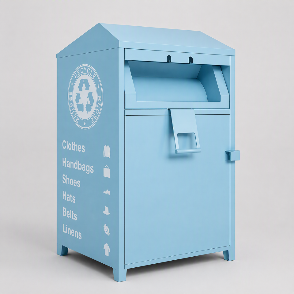 Galvanized Steel Clothes Donation Box Peaked Roof Lockable Recycling ...