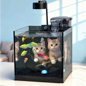 Aquarium de bureau 3D ultra-clair style sombre - Bassin à poissons auto-circulant - Product Image 5