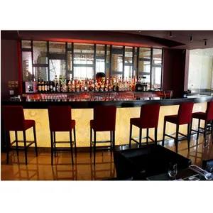 Balcão de bar de restaurante semi-redondo LED para boate Bar Mobiliário de design luxuoso pronto