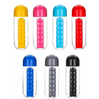 Madou Eco-vriendelijke Unisex Draagbare Waterfles met 7-daagse Wekelijkse Pillendoos 600ml Capaciteit voor Reizen & Buitengebruik