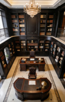 Armoire de fond murale en bois massif de style gothique classique avec portes vitrées et bibliothèque d'angle sculptée pour bureau de villa