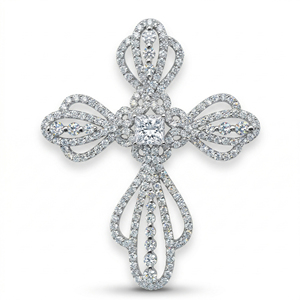 CUSTOM SILVER 10K/14K/18K GOLD PLATED LAB GROWN CVD DIAMOND CLASSIC ENGAGEMENT GIFT SWEATER <b>CHAIN</b> NECKLACE <b>CROSS</b> PENDANT - Product Image 1