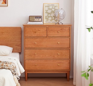 <span class=keywords><strong>Commode</strong></span> à 5 <span class=keywords><strong>tiroirs</strong></span> <span class=keywords><strong>en</strong></span> chêne massif, style moderne minimaliste, avec pieds effilés, meuble de rangement pour salon et chambre à coucher - Product Image 1