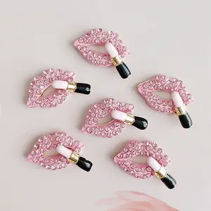 Hair Diy Clothing Decoration Jewelry Accessories Rhinestone Alloy Buttons Lipstick Red Lips Button For Girl