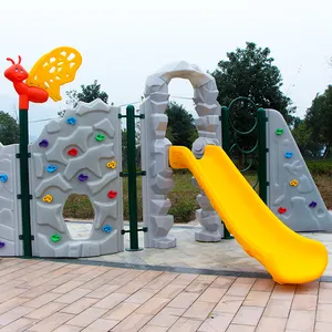 Perlengkapan panjat tebing seluncur luar ruangan perlengkapan taman bermain memanjat dinding batu untuk anak-anak