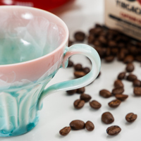 Tasse et soucoupe en céramique à glaçure cristalline dégradée cyan, à rayures verticales en relief, pour thé et café, pour la maison, le café, cadeau, achat en gros