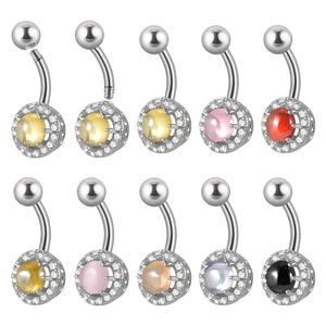 Piercing corporal de acero inoxidable para mujer al por mayor, piercing curvo de ombligo de circonita cúbica de acero quirúrgico, hilo externo, vientre preventivo para alergias - Product Image 2