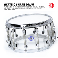 Beatello 14" X 7.8" Acrylic Snare Drum Professional Musical Instrument