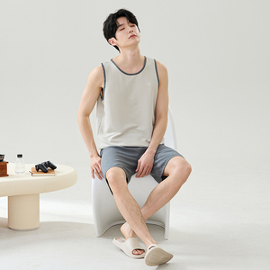 <span class=keywords><strong>Pigiama</strong></span> da <span class=keywords><strong>Uomo</strong></span> LongD in Maglia, Canotta e <span class=keywords><strong>Pantaloncini</strong></span>, 100% Poliestere, Abbigliamento Casual per Casa, Traspirante, Morbido, Confortevole, Delicato sulla Pelle - Product Image 5