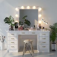 Miroir de Coiffeuse Lumineux Moderne en Bois Massif avec Rangement, Table de Maquillage pour Chambre, Appartement, Salon