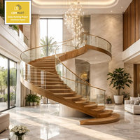 Escalera Curva de Acero para Interiores de Lujo CBMmart, con Diseño Moderno Personalizado y Peldaños de Vidrio Templado Resistente