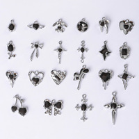 Pendentif en cristal et pierre précieuse incrustée, motifs cœur, croix, fleur et nœud papillon, style rétro, série sombre, pour la fabrication de colliers et boucles d'oreilles, vente en gros