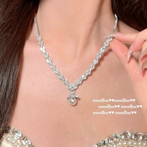 Vapevine stile Vintage placcato in oro 18K Set in ottone frizzante orecchio di <span class=keywords><strong>acqua</strong></span> goccia di pietre preziose collana di perle petalo zircone rame - Product Image 6