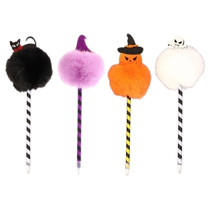 Stylo d'écriture de chauve-souris Halloween unique tête de citrouille pompons doux gonflés 0.7mm stylos à bille écriture en peluche pour bureau faveurs de fête à la maison - Product Image 2