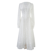 Nouvelle Robe Longue Sexy Style Français Vintage à Manches Longues, Taille Haute, Col Montant en Maille Antistatique A80