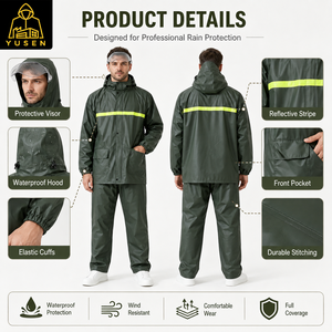 Traje Impermeable <span class=keywords><strong>Reflectante</strong></span> con Pantalones y Chaqueta para Tráfico, Salud, Patrulla, Montañismo, Estilo Capa, Impermeable y Dividido - Product Image 2